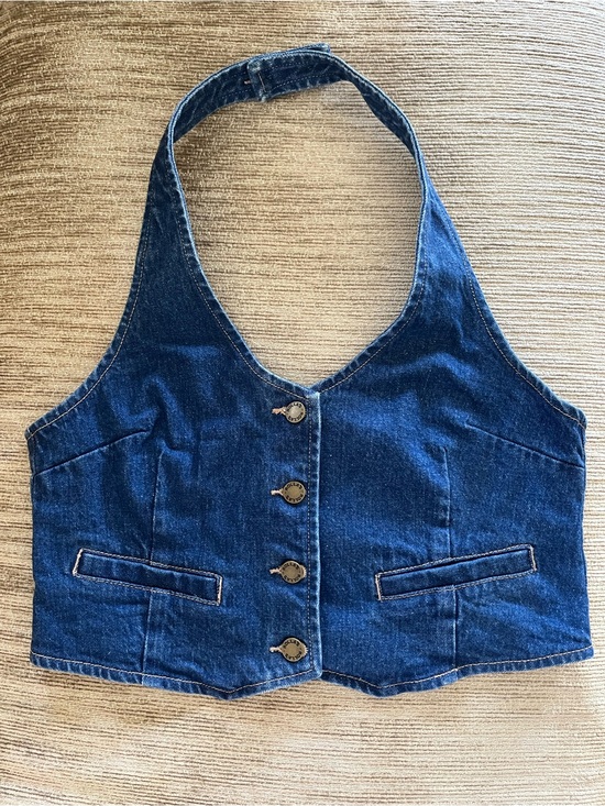 ROLLA'S Tops - ROLLA'S Dark Blue Denim Halter Vest with Contrast Trim